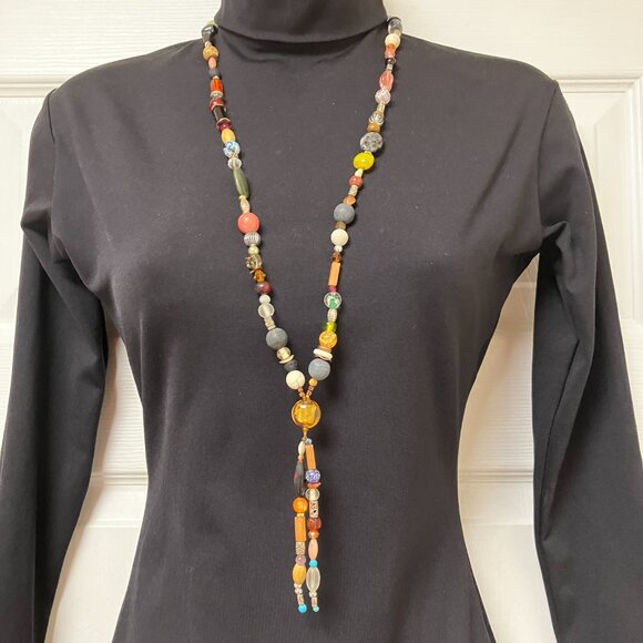 Gemstone Beaded Necklace Colorful Gemstone Handmade 39 inch Necklace - Picture 7 of 12